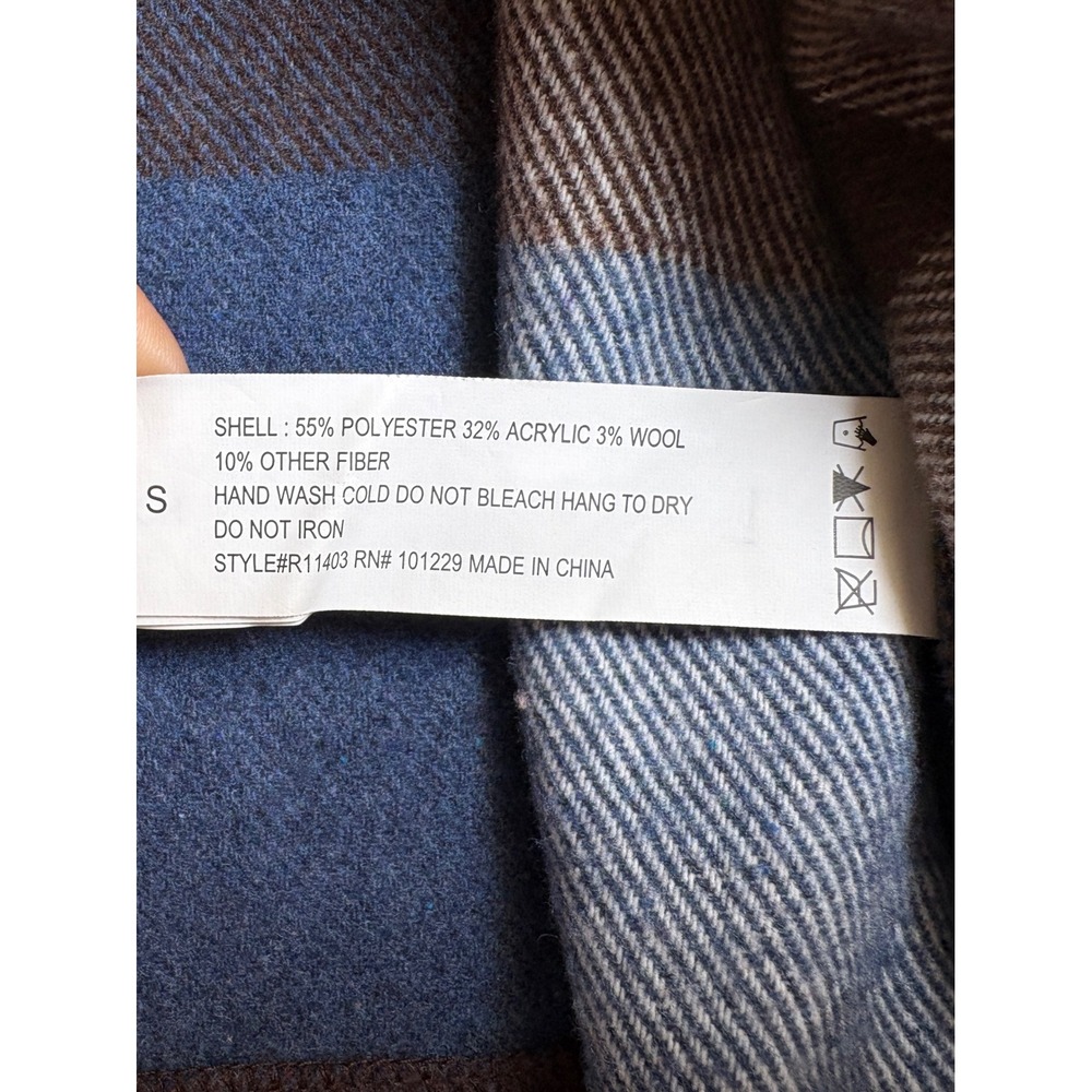 Ashley By 26 International Cropped Plaid Shacket Blue Brown Wool Blend Small - Picture 6 of 9